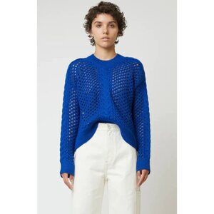 Atelier Delphine. Blue Open Weave Sweater. 100% Baby Alpaca. Size L. NWT